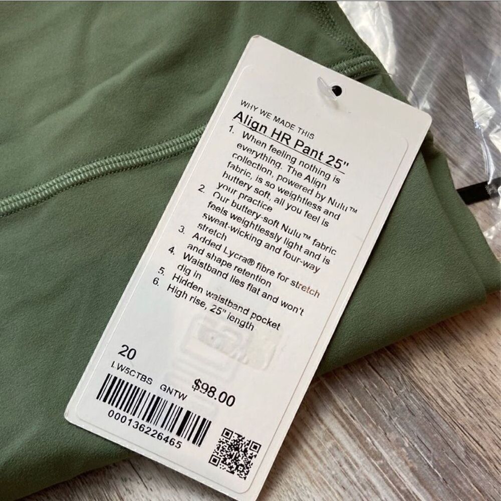 Lululemon Align High-Rise Pant 25" Green Twill Size 20 - Picture 7 of 7